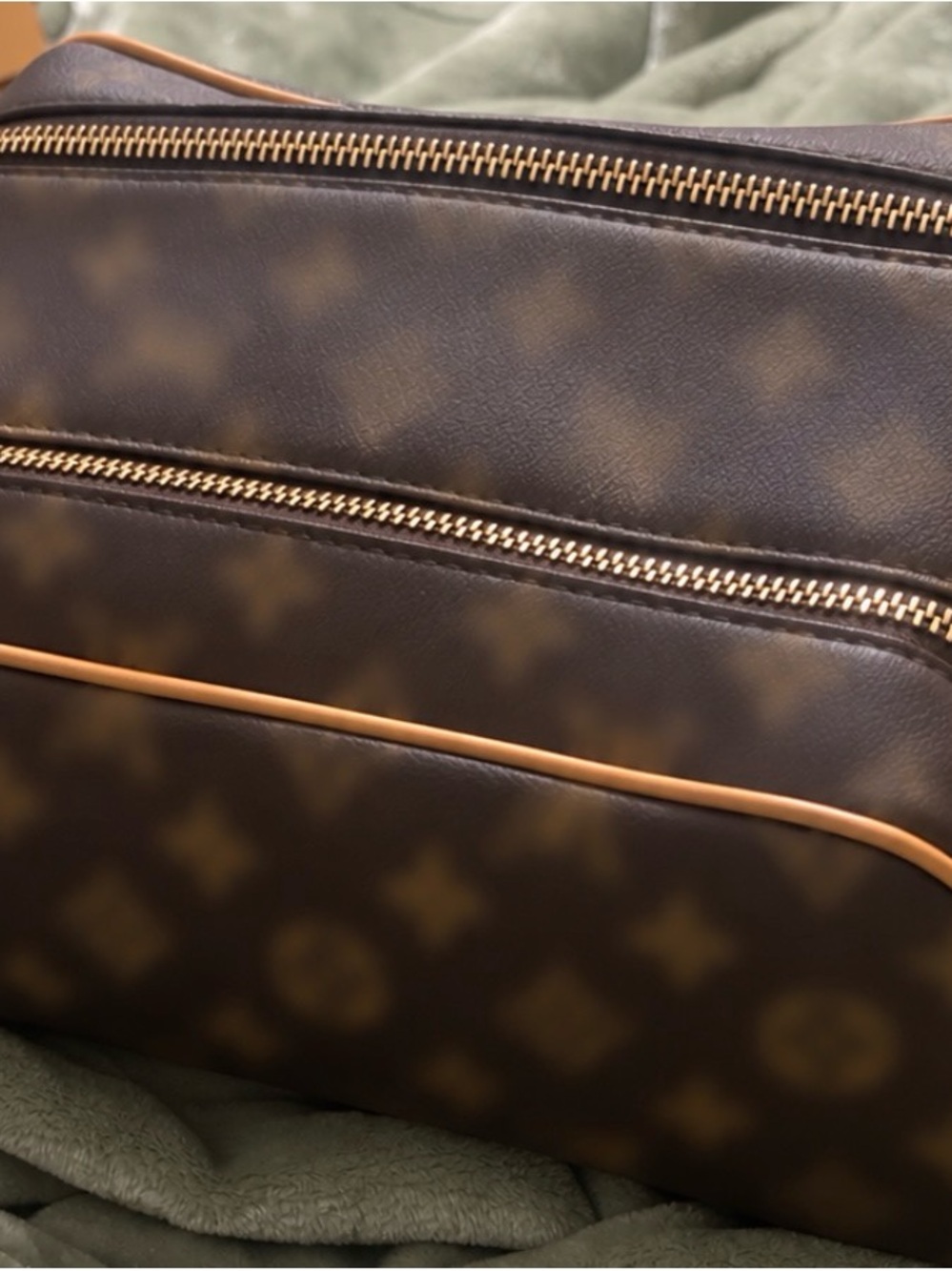 Brown Monogram Cosmetic Pouch with Gold-Tone Zippers